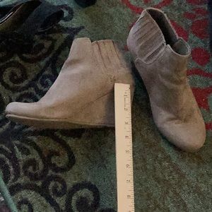 Brown “Suede” style Wedge Slipon Boots. Size 7.5